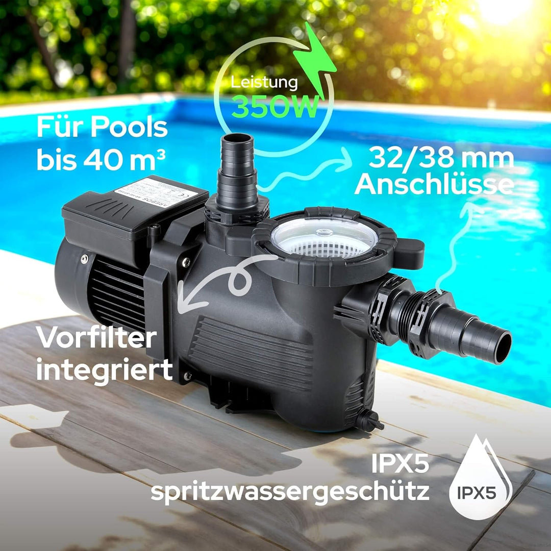 Arebos Schwimmbadpumpe 350W | Filterpumpe mit Vorfilter &amp; 9500 l/h | Poolpumpe für Sandfilteranlage