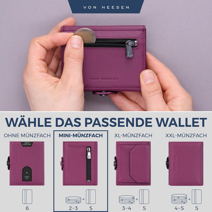 VON HEESEN Slim Wallet mit Münzfach &amp; RFID Schutz - Leder Geldbörse Herren klein - Mini Geldbeutel D
