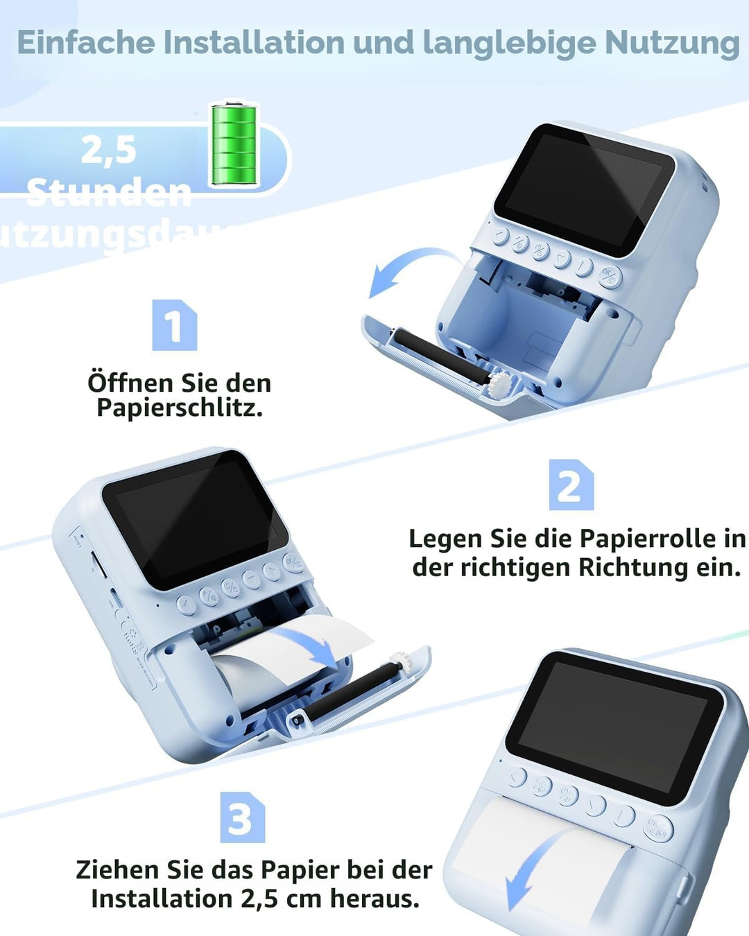 Kinderkamera Sofortbildkamera, 48MP 3.0 Zoll Sofortbildkamera Kinder mit 32G Karte & 3 Rollen Druckp
