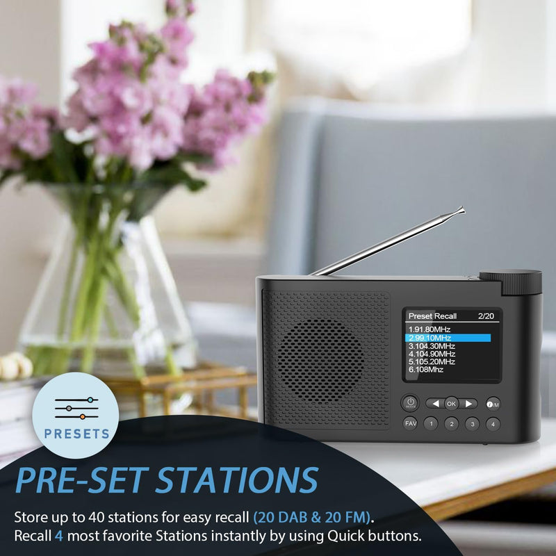 DAB Radio mit Bluetooth, Monodeal DAB Plus Radio mit 3" Zoll TFT Display, Zwei Wecker mit Schlummerf