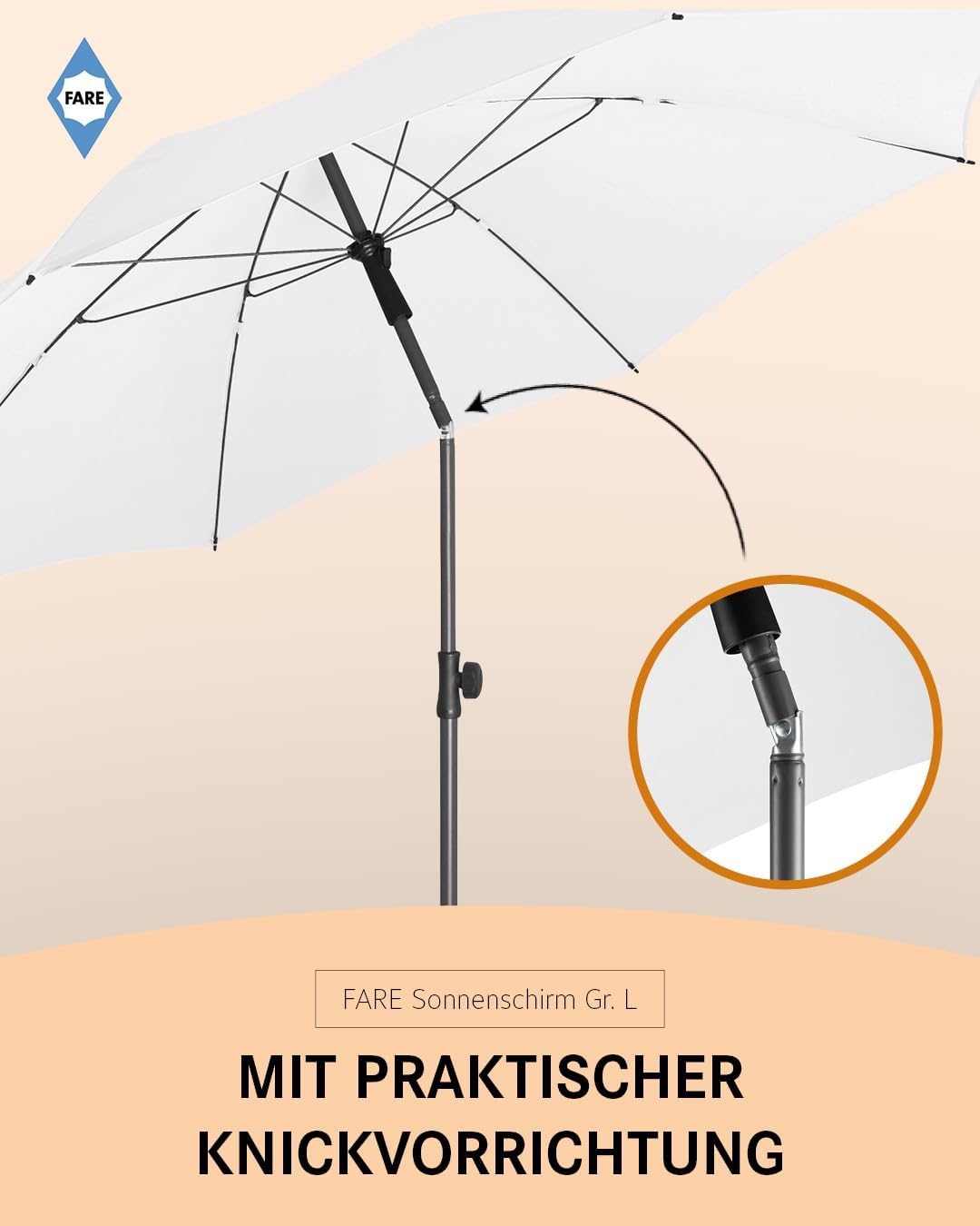 FARE Sonnenschirm Gr. L - 200 cm Durchmesser - UV-Schutz 50+ für Balkon Garten Terrasse Sommer - Tit