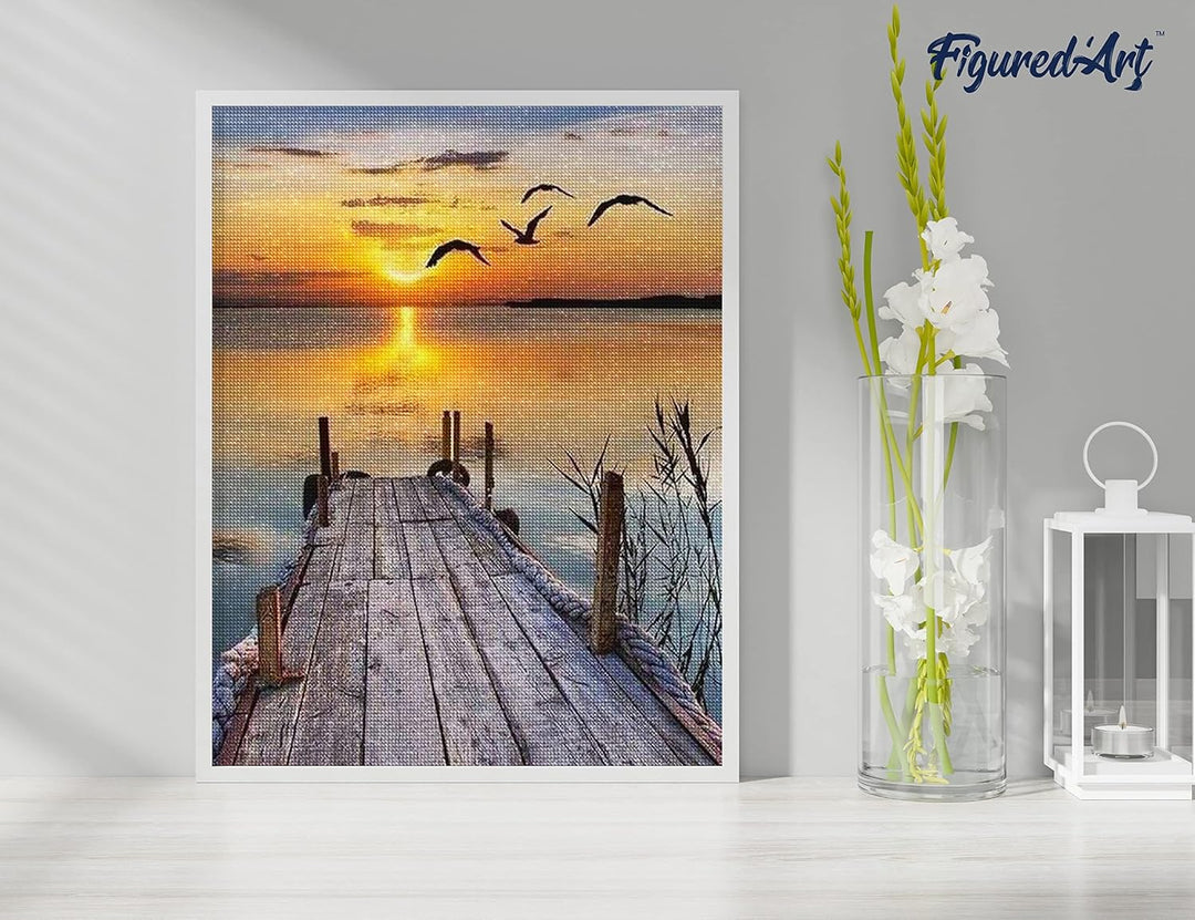 Figured'Art Diamond Painting Erwachsene 40x50cm Ganze Leinwand gerollt Dock auf dem See 5D Bilder Ec