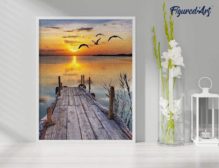 Figured'Art Diamond Painting Erwachsene 40x50cm Ganze Leinwand gerollt Dock auf dem See 5D Bilder Ec