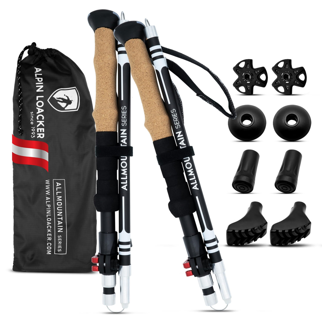 Alpin Loacker Wanderstöcke faltbar Carbon oder Aluminium mit Korkgriff I Nordic Walking Stöcke Damen