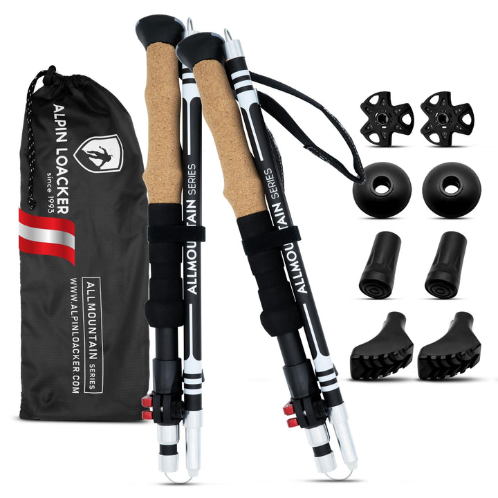 Alpin Loacker Wanderstöcke faltbar Carbon oder Aluminium mit Korkgriff I Nordic Walking Stöcke Damen