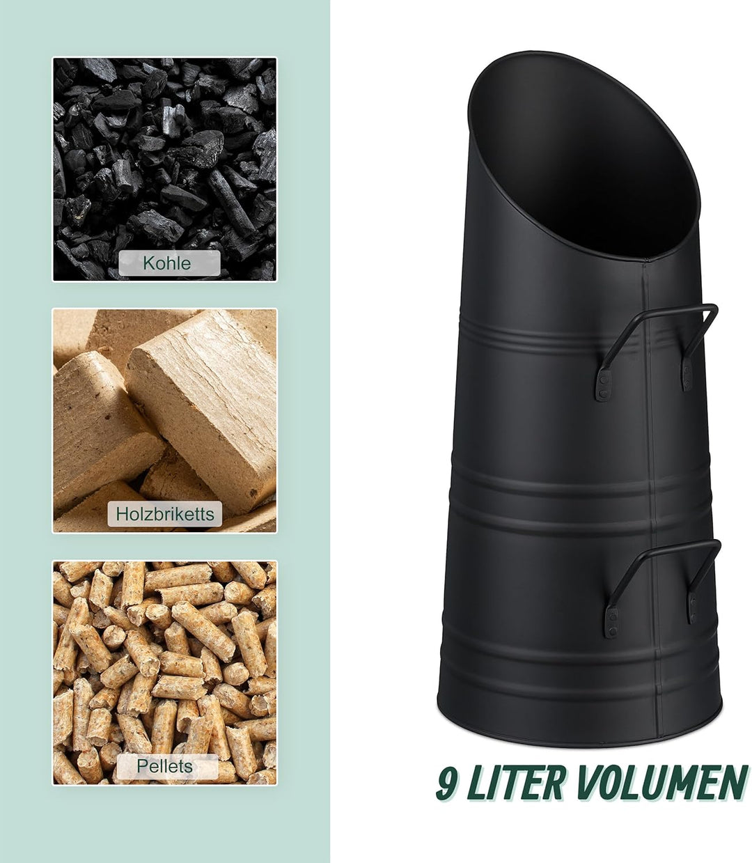 Relaxdays Kohlenschütte, 9 Liter, Eisen, Kohleneimer mit 2 Griffen, Pelletschütte zum Nachfüllen, Ka