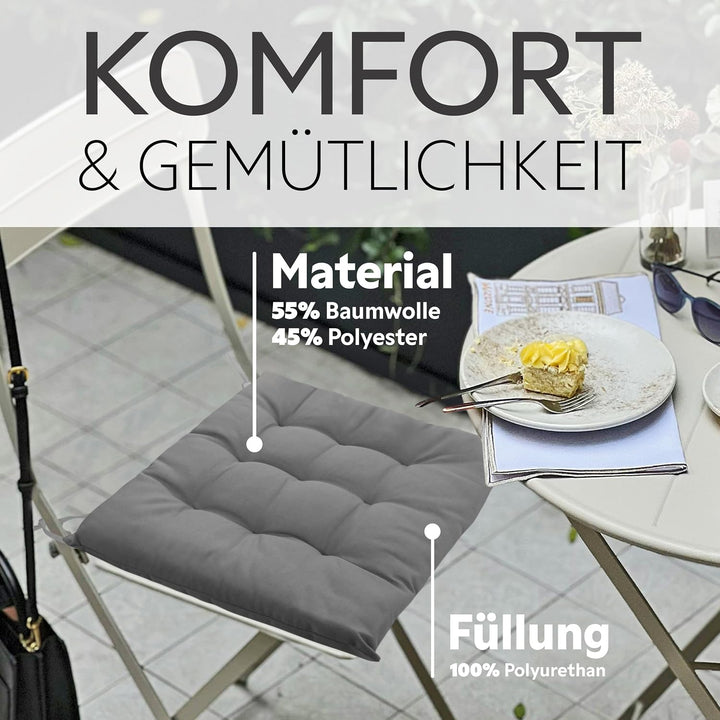 Brandsseller 4er Set Stuhlkissen 40x40x5 cm Sitzkissen Polster Stuhlauflage mit Haltebändern Dekokis