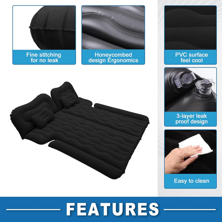 A ABSOPRO Auto Luftmatratze Campingbett mit Luftpumpe für Autoreisen Schwarz