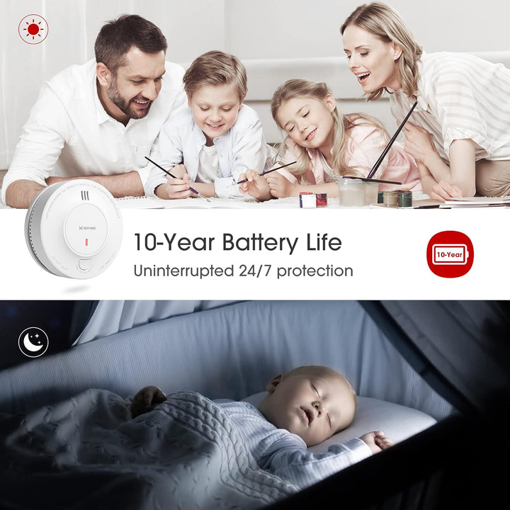 X-Sense Verbesserter Rauchmelder 10 Jahre Batterie, Feuermelder mit fotoelektrischem Sensor, TÜV und