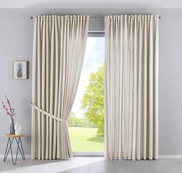2er Set Vorhänge Verdeckte Schlaufen Cationic »JENA« HxB 250x300 cm Sand Blickdicht Leinen Optik Gar