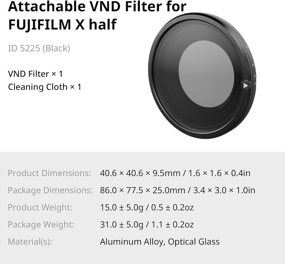 SMALLRIG Magnetischer VND-Filter ND2–ND32 für FUJIFILM X Half, Präzise stufenlose Einstellung von 1–