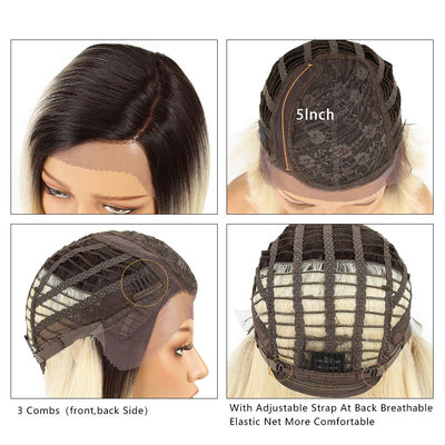 Début Lace Front Perücke für schwarze Damen Bob Perücke für weisse Damen Kunsthaar 24 cm 120g Blond