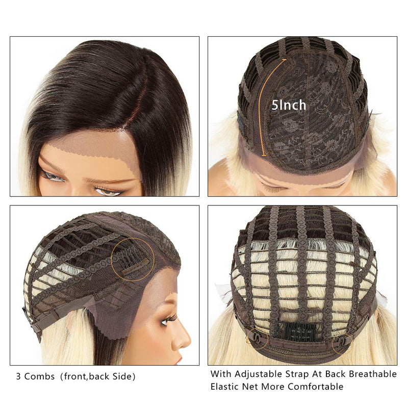 Début Lace Front Perücke für schwarze Damen Bob Perücke für weisse Damen Kunsthaar 24 cm 120g Blond
