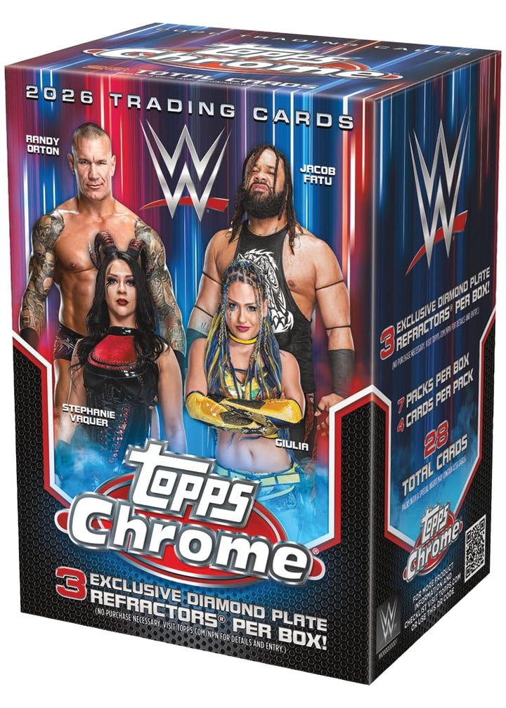 2026 Topps Chrome® WWE - Vorteilsbox (enthält 4 Karten pro Packung, 7 Packungen pro Box mit 3 exklus