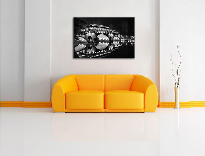 Pixxprint hellerleuchtete chinesische Brücke als Leinwandbild/Grösse: 100x70 / Wandbild/Kunstdruck/f