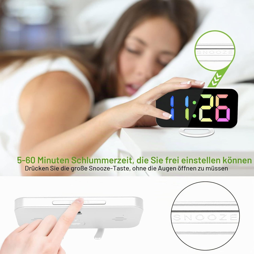 SZELAM Digitaler Wecker, Wecker am Bett, 7 Zoll LED-Spiegelwecker, mit 2 USB-Ladeanschlüssen, Snooze
