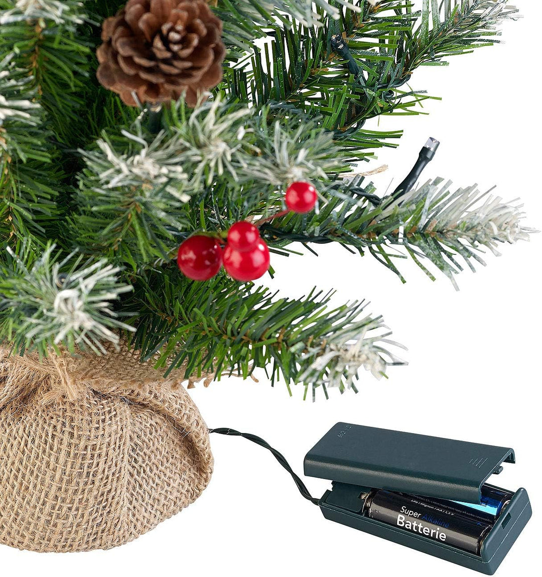 Britesta Weihnachtsbaum klein: Deko-Weihnachtsbaum mit 30 LEDs, Pinienzapfen und Eibenbeeren, 60 cm