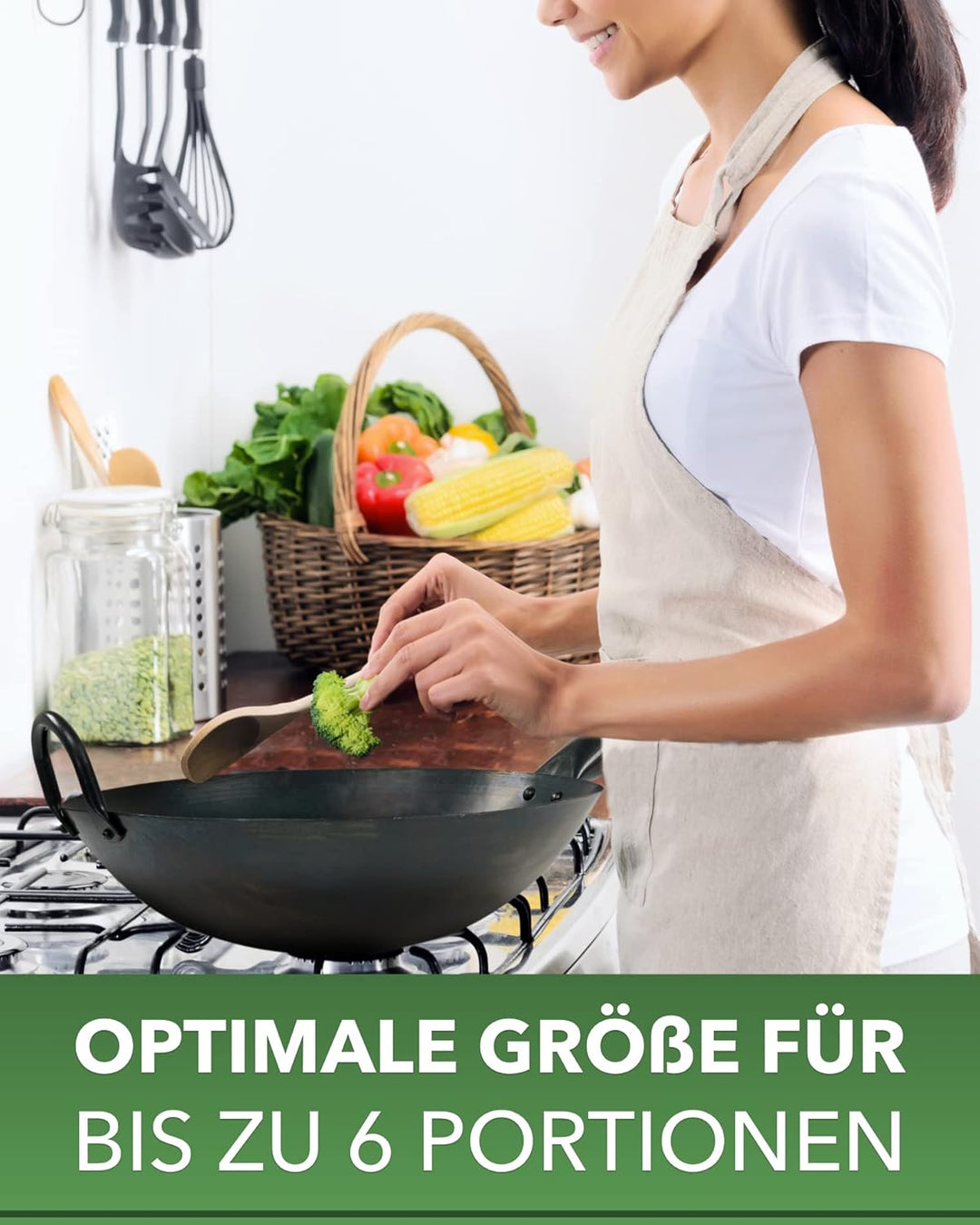 pasoli Wok für Gasherd und Grill inkl. gratis Rezepte eBook - voreingebrannt - Asiapfanne mit rundem