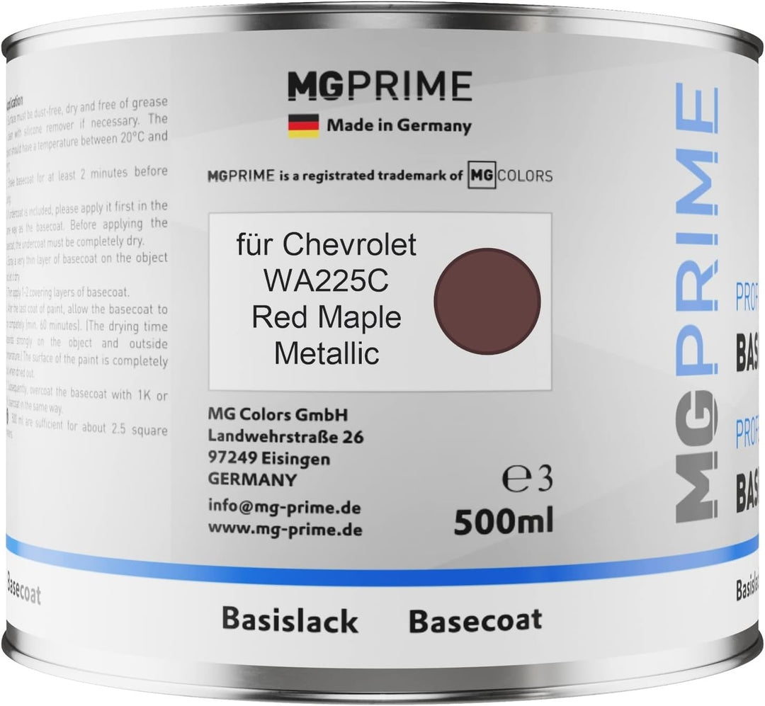 MG PRIME Autolack Dose spritzfertig für Chevrolet WA225C Red Maple Metallic Basislack 0,5 Liter 500m