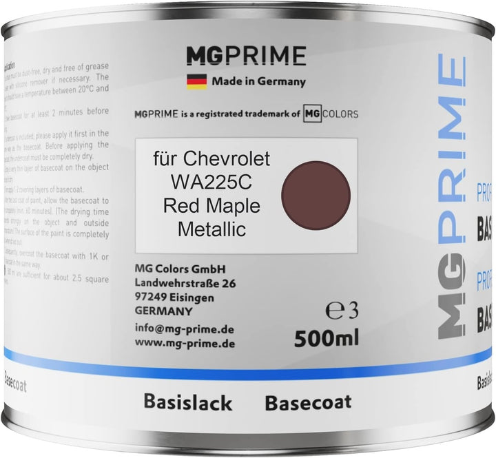 MG PRIME Autolack Dose spritzfertig für Chevrolet WA225C Red Maple Metallic Basislack 0,5 Liter 500m