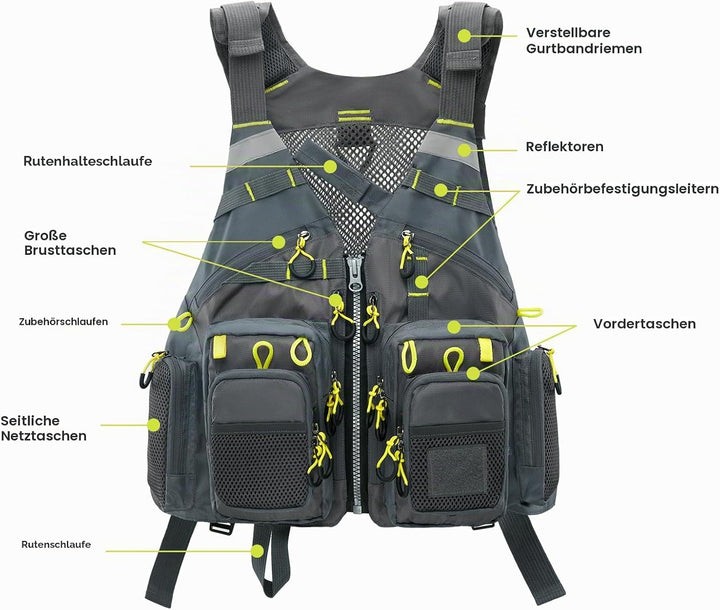 Gonex Angel Weste Herren verstellbare Arbeitsweste mit Mehreren Taschen für Angeln Fliegenfischen Ou