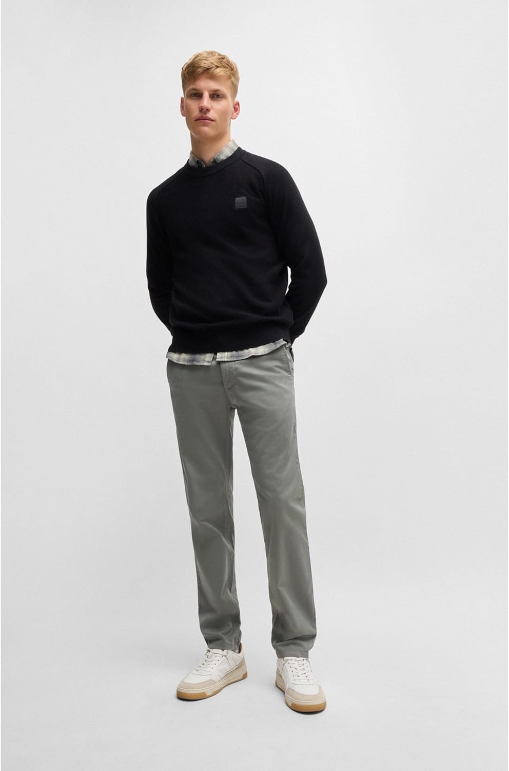 BOSS Herren Chino Slim Slim-Fit Chino aus elastischem Baumwoll-Satin 30W / 34L Open Grey76, 30W / 34