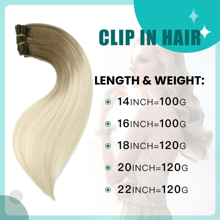 SURNEL Clip Extensions Echthaar Blond Echthaar Clip in Extensions Farbe Hellbraun Mit Platinblond 22