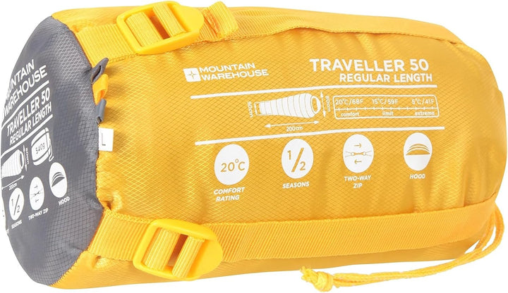 Mountain Warehouse Traveller 50 Schlafsack - 220 cm x 80 cm x 50 cm - Winddichter Schlafsack Gelb re