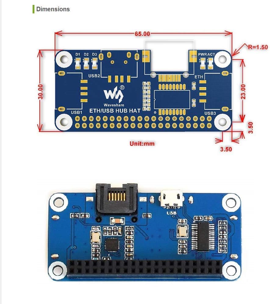 Ethernet/USB HUB HAT for Raspberry Pi 3 B+/3 B/2 B/Zero/Zero W/Zero WH/Zero 2 W Expansion Board, 1x