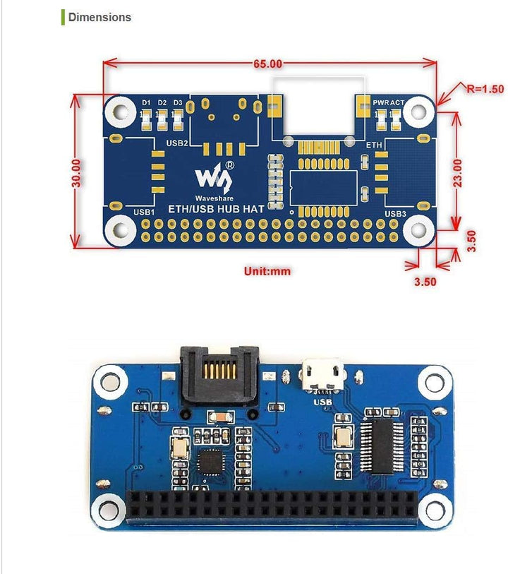 Ethernet/USB HUB HAT for Raspberry Pi 3 B+/3 B/2 B/Zero/Zero W/Zero WH/Zero 2 W Expansion Board, 1x