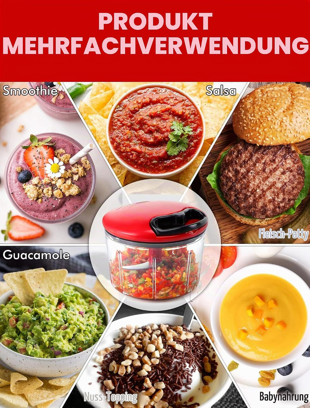 GDL Zwiebelschneider, 800ML Zwiebel Zerkleinerer mit Edelstahlklingen, Multizerkleinerer Gemüseschne