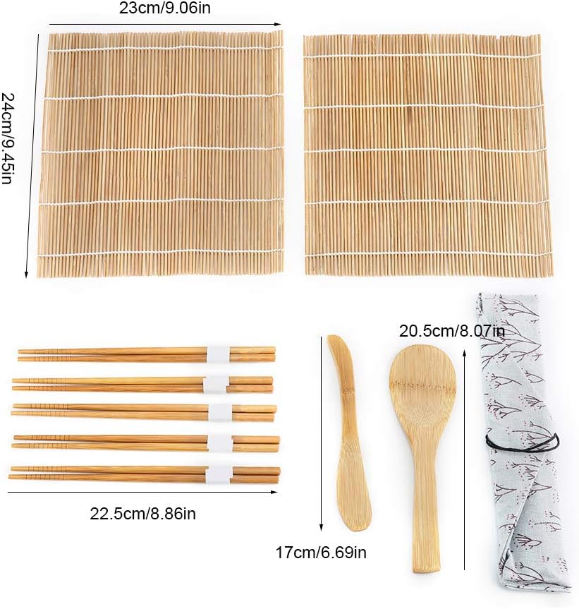 Atyhao Sushi Making Kit - 9 Stück/Set Bambus Sushi Making Kit Enthält 2 Rollmatten 5 Essstäbchen 1 P