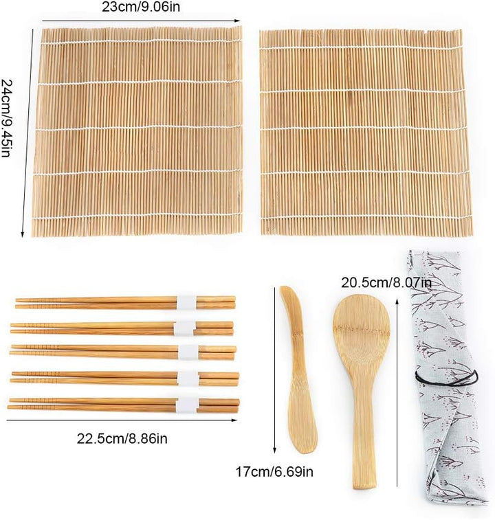 Atyhao Sushi Making Kit - 9 Stück/Set Bambus Sushi Making Kit Enthält 2 Rollmatten 5 Essstäbchen 1 P