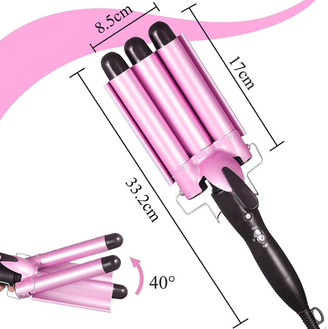 Lockenstab 3 Fässer Welleneisen,22mm Grosse Welleneisen für Haare Beach Waves Lockenwickler,Turmalin