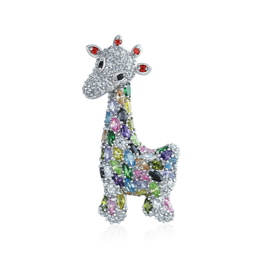 Giraffe Zoo Tier Brosche Pin Für Frauen Cz Bunten Pave Kubischer Zirkon Silber Ton Rhodium Plattiert