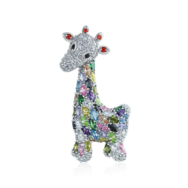 Giraffe Zoo Tier Brosche Pin Für Frauen Cz Bunten Pave Kubischer Zirkon Silber Ton Rhodium Plattiert
