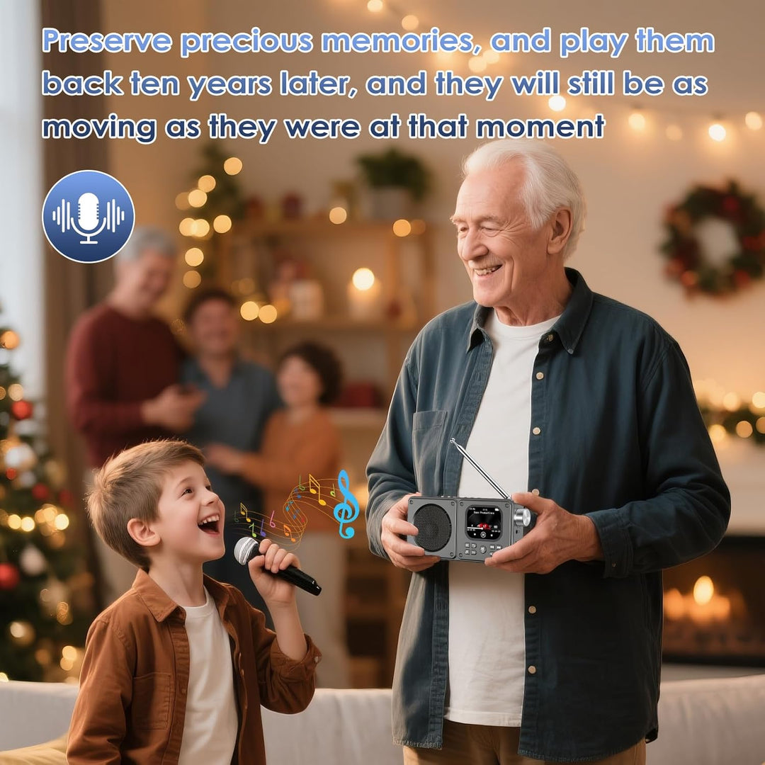 16GB Tragbares Radio mit Bluetooth 5.3, 30 Stunden ultralanger Akku-UKW-Radio, Farbdisplay, Wecker u