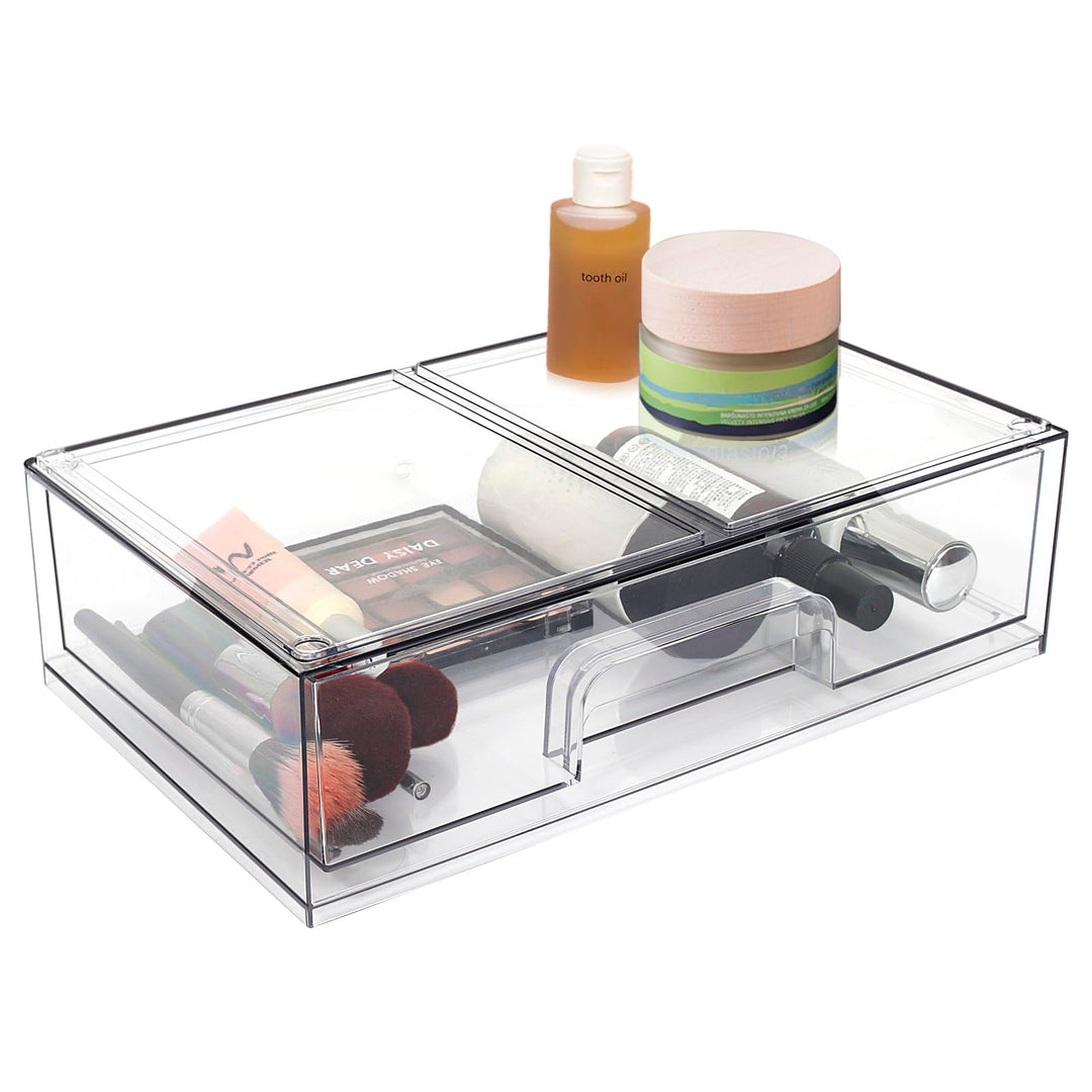 Klare, stapelbare Aufbewahrungsschubladen mit Frontauszug für Kosmetik, Make-up und Küchenutensilien