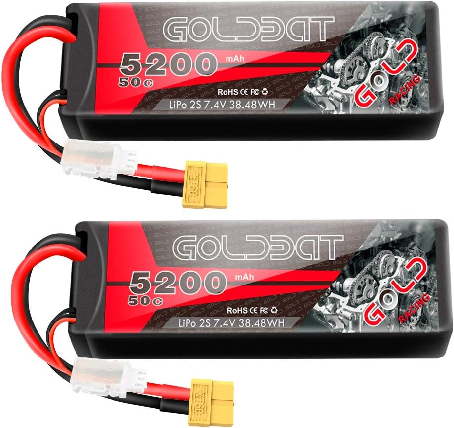 GOLDBAT 2S Lipo RC Akku 7,4V 50C 5200mAh LiPo Akku Hardcase Pack mit XT60 Stecker für RC Auto Evader