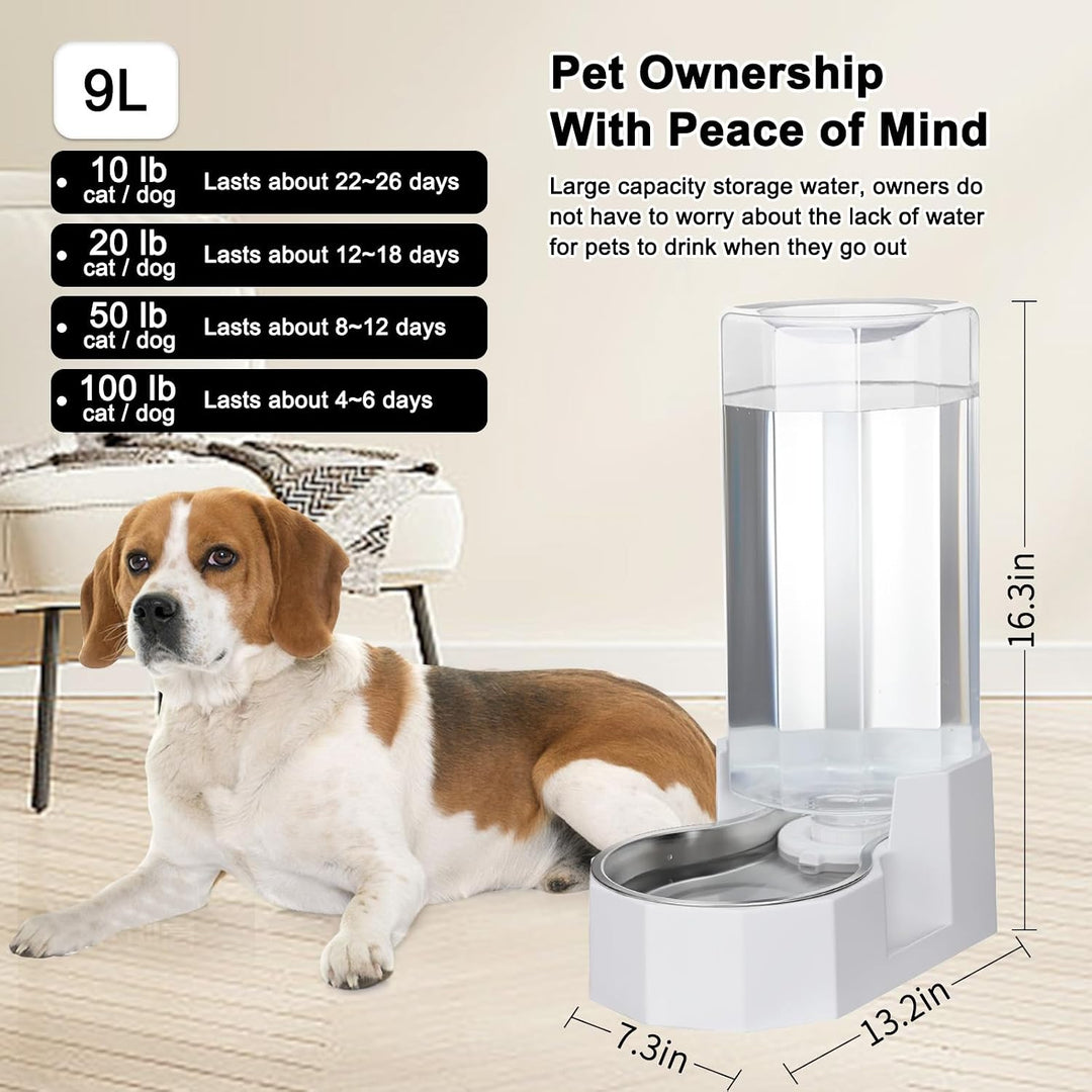 Sfozstra 9L Trinkbrunnen f. grosse Hunde - Edelstahl, Filter | Schwerkraftbetrieben, 9L, rutschfeste
