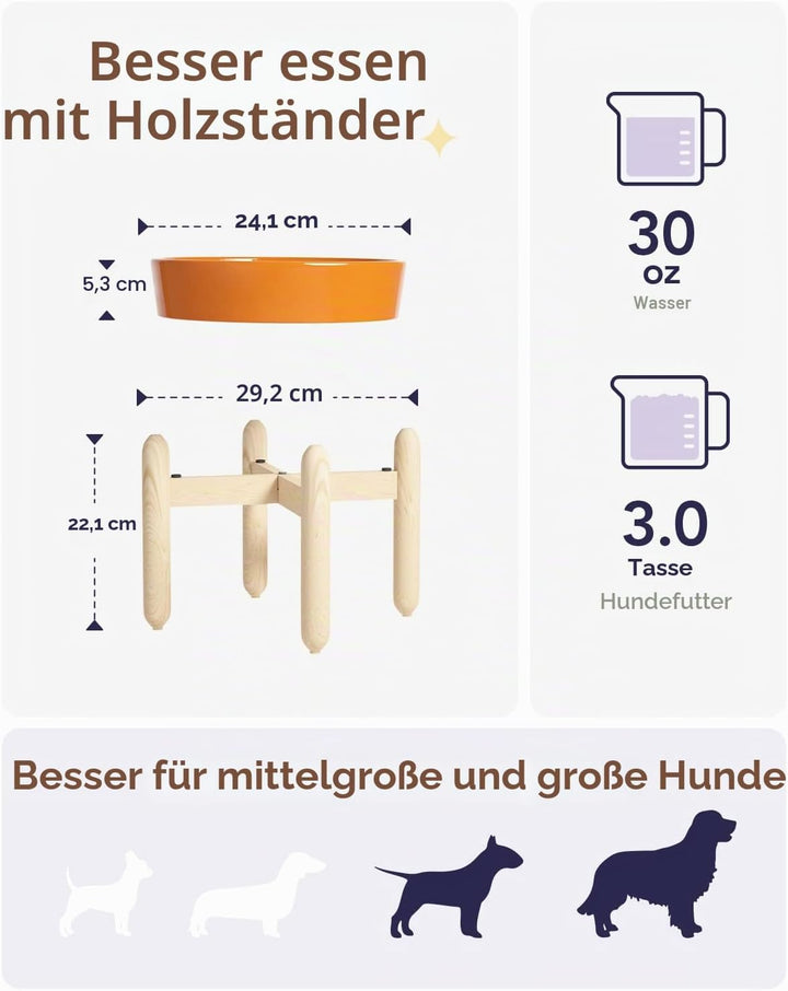 LE TAUCI Erhöhte Hundenäpfe, langsames Futtermittel, 3 Tassen, erhöhter Hundenapf mit Holzständer fü