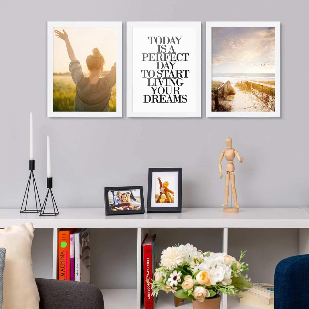 PHOTOLINI Bilderrahmen 30x40 Weiss 3er Set Holz MDF, breite Rahmen 30x40 weiss mit Acrylglas, pictur