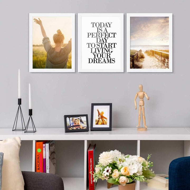 PHOTOLINI Bilderrahmen 30x40 Weiss 3er Set Holz MDF, breite Rahmen 30x40 weiss mit Acrylglas, pictur