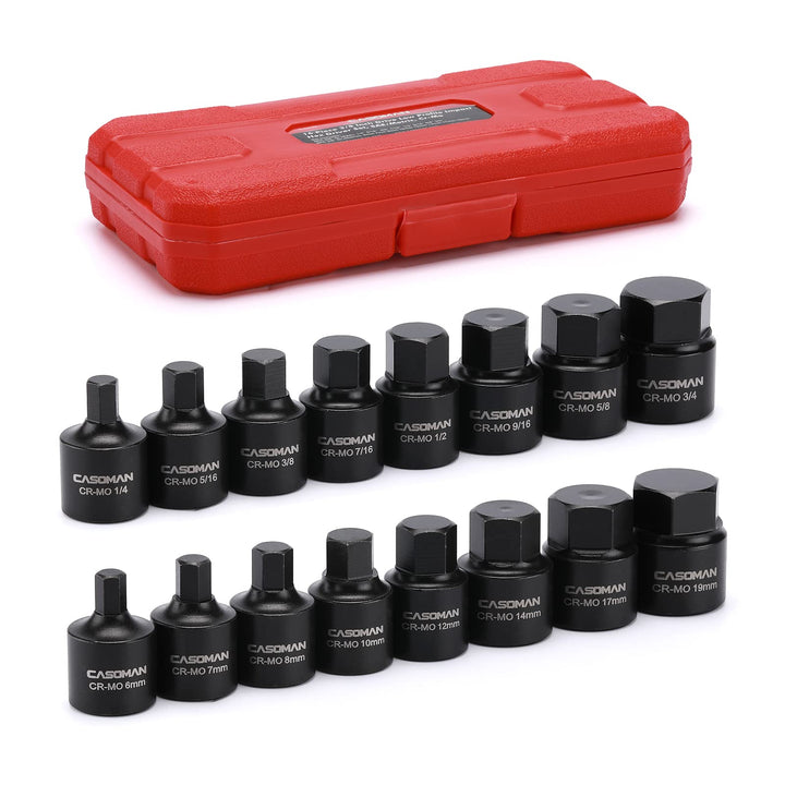 CASOMAN 16 Piece 3/8 Inch Drive Low Profile Impact Hex Driver Set, Cr-Mo, 1/4"-3/4", 6mm-19mm, Impac