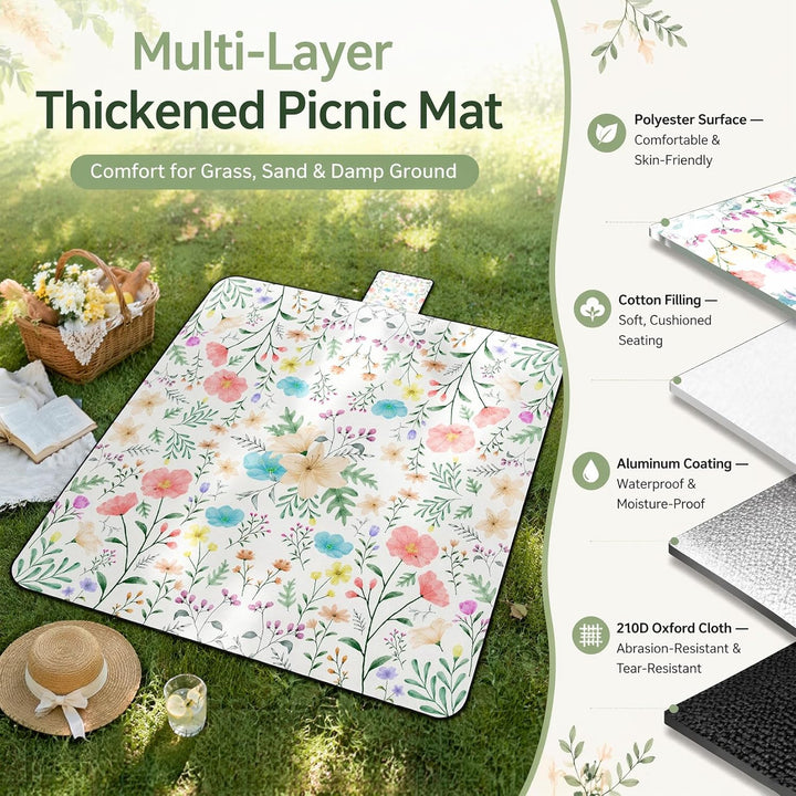 Picknickdecke 200x200 cm, Extra grosse Picknickmatte Wasserdicht Strandmatte Maschinenwaschbar Picni