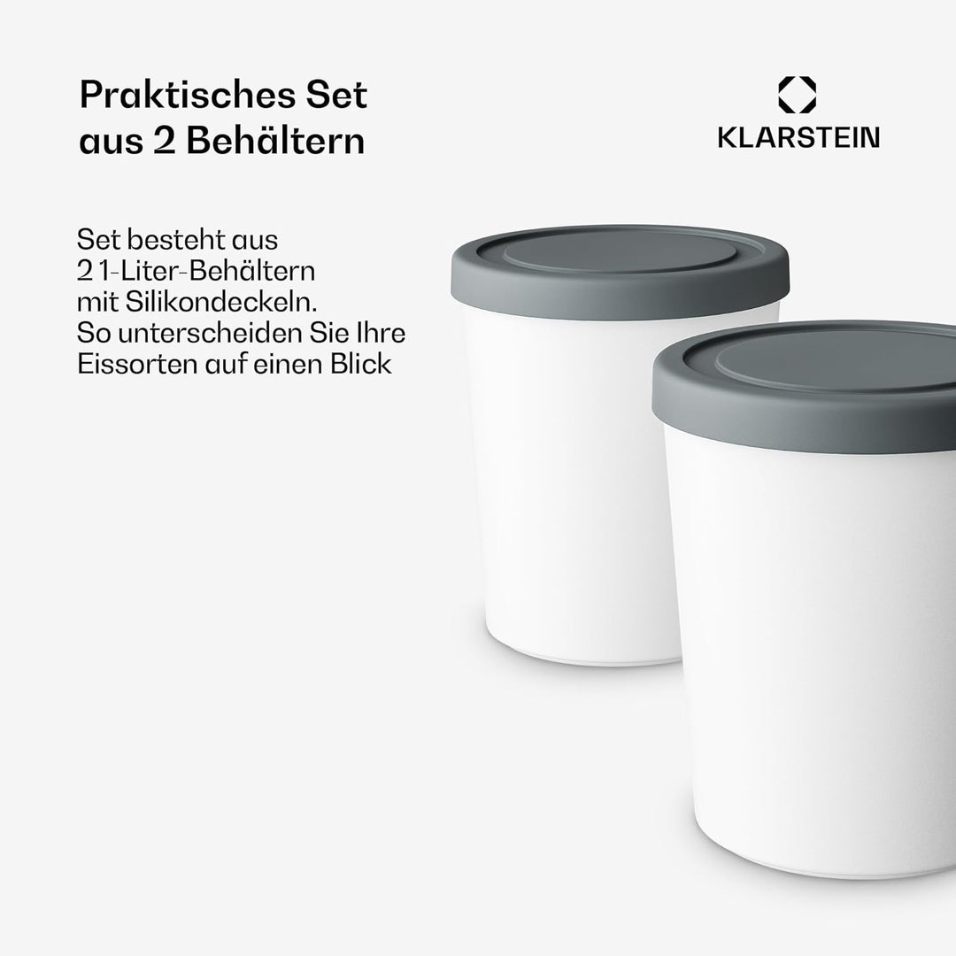 Klarstein Eisbehälter Für Speiseeis – 2x 1L, Spülmaschinenfest, Mit Deckel, Kunststoff, Für Selbstge