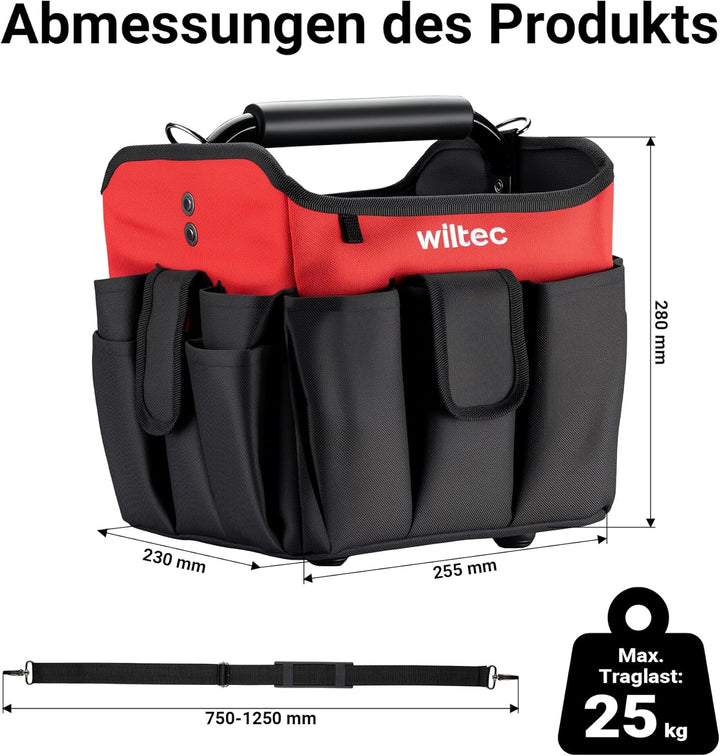 Wiltec faltbare Werkzeugtasche 25 x 23 x 28 cm bis 25 kg, Werkzeug Tasche 23 Fächer, Arbeitstasche m