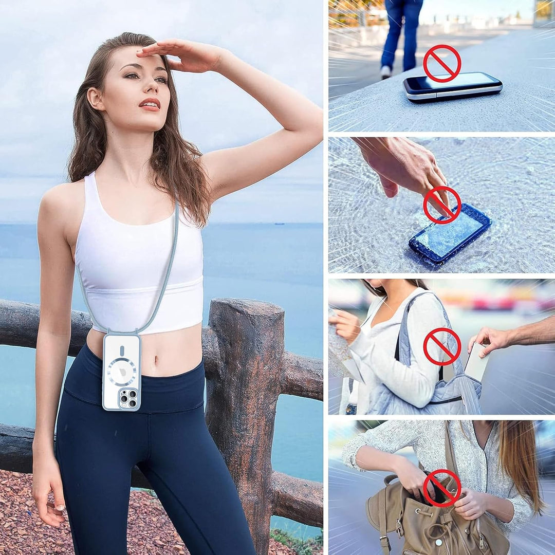 Ethanger Handykette für iPhone 16 Pro Max Hülle mit Band + 2 Stück Glas Schutzfolie Transparent Sili