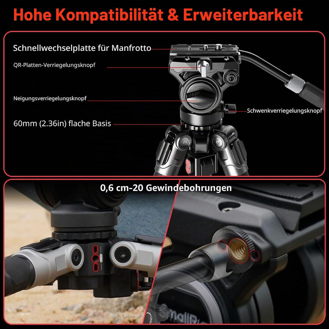 SMALLRIG x Potato Jet TRIBEX SE Hydraulisches Aluminium-Kamerastativ mit Fluidkopf, 6kg Tragkraft, m