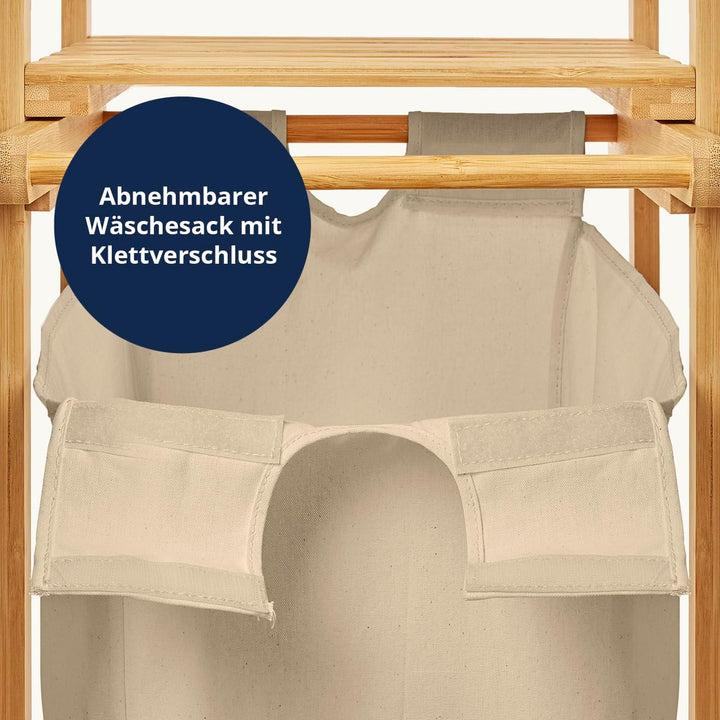 Lumaland Wäschekorb Bambus mit ausziehbarem Wäschesack | Pflegeleichtes Material, unempfindlich gege